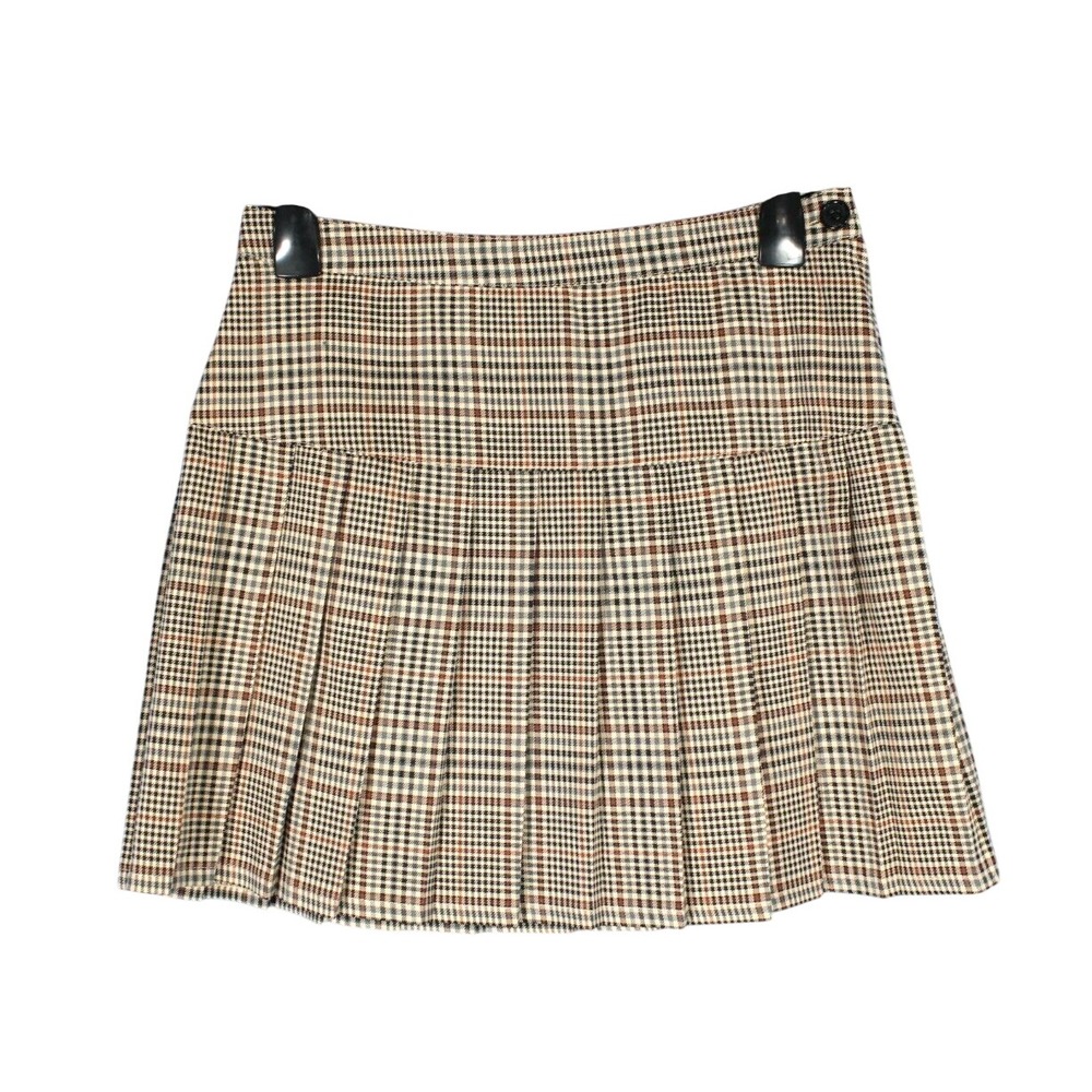 DICKIES JRs Brown/Multi PLAID Pleated BUTTON/ZIP Preppy School MINI SKIRT Sz 7